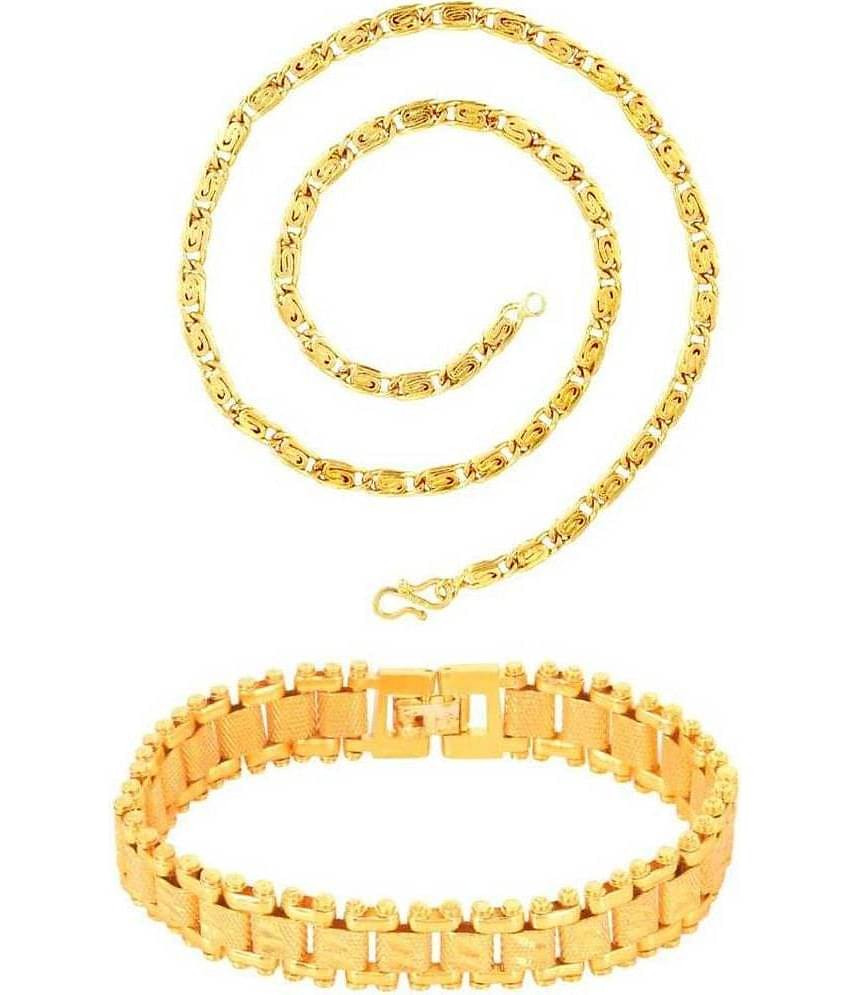 Jewar Mandi Gold Plated 22 Inches Long Chain for Men's & Boys With Bracelet