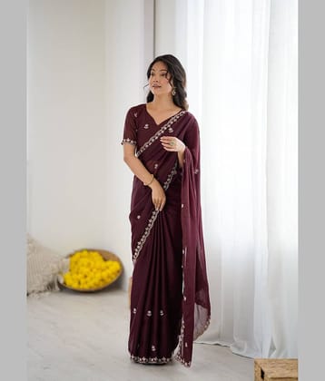Rangtulika Ethnics Georgette Woven Design Regular Saree With Unstitched Blouse Piece ( Maroon )