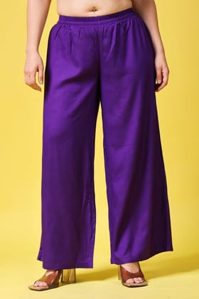 Solid Wide Legged Rayon Palazzo-L / Purple