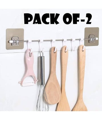 Anshri Silver Steel Kitchen Cloth Hook ( Pack of 2 )