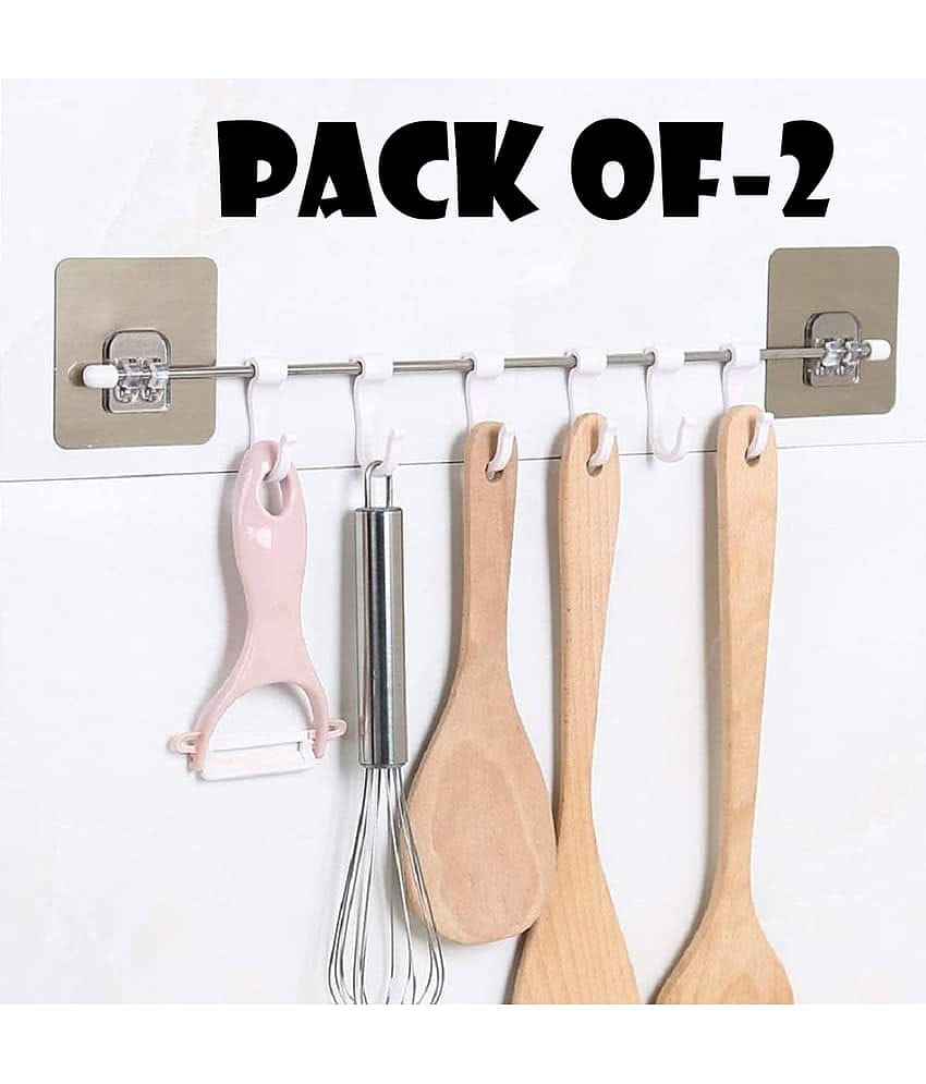 Anshri Silver Steel Kitchen Cloth Hook ( Pack of 2 )