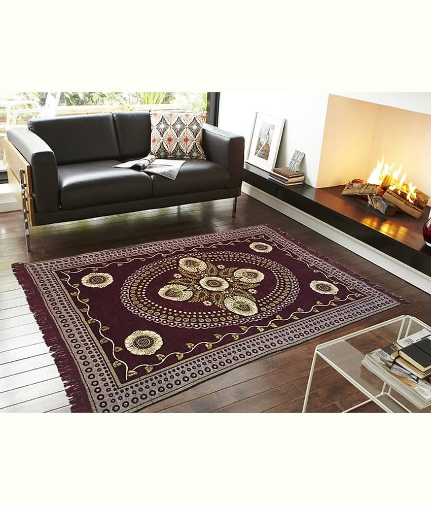 Aazeem Maroon Velvet Dhurrie Carpet Abstract 5x7 Ft