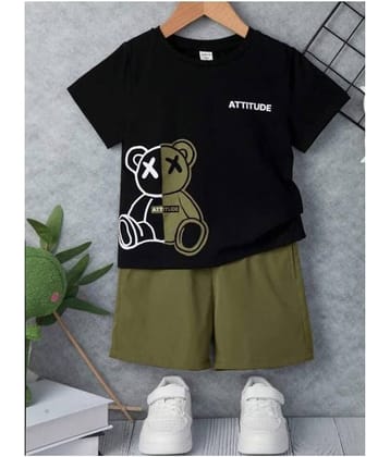 MUSNAH GARMENTS Pack of 1 Unisex Cotton T-Shirt & Shorts Set ( Black )