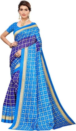 TheHangr Women's Geometrical Design Saree With Blouse Piece -  Blue