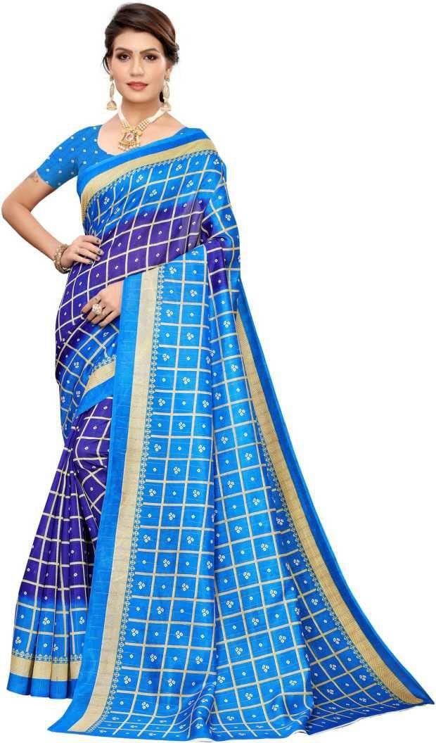 TheHangr Women's Geometrical Design Saree With Blouse Piece -  Blue