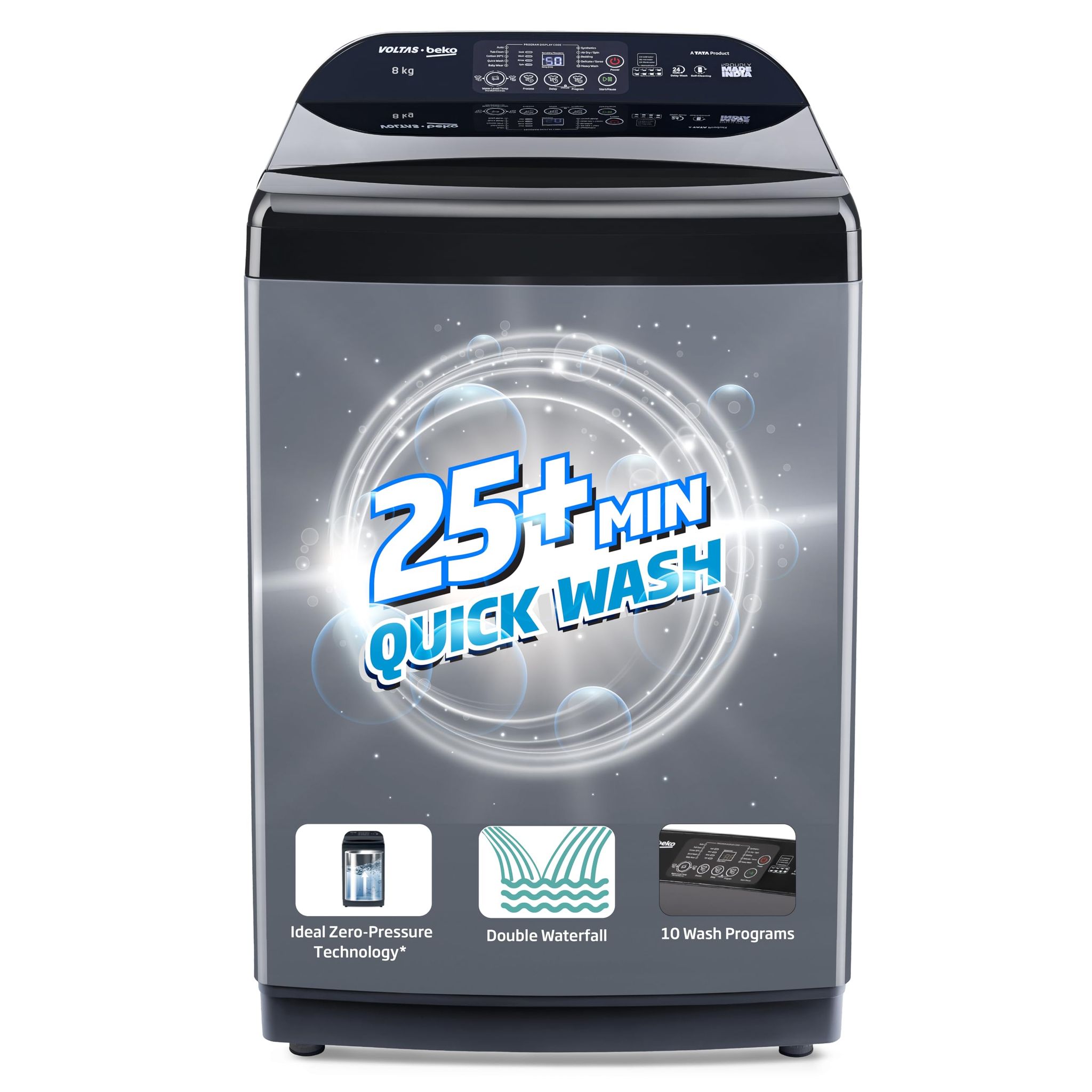 Voltas Beko, A Tata Product 8 kg 5 Star Fully-Automatic Top Loading Washing Machine (WTL8006UEA / OBS1060, Grey, Double Waterfall Technology) Voltas Beko, A Tata Product 8 kg 5 Star Fully-Automatic Top Loading Washing Machine (WTL8006UEA / OBS1060, Grey,