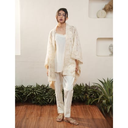 Capsule 17, Rose Print  Chanderi, Beige Cotton-XS