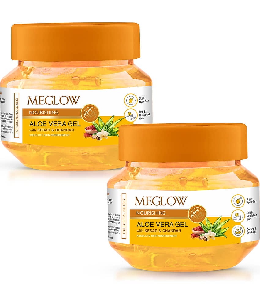 Meglow Kesar Chandan Aloe Vera Gel For Hydrated & Nourishes Skin & Hairs (Pack of 2 x 100g each)