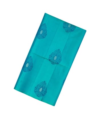 Cyan Handloom Soft Silk Saree With Floral Motifs-Cyan