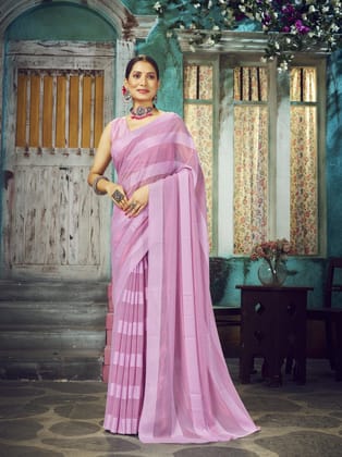 Pink Satin Silk Bollywood Striped Saree