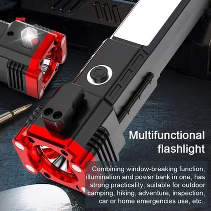 Multifunctional Flashlight with Window-Breaking Function, Power Bank, and Strong Practicality for Outdoor Camping, Hiking, Adventure, Inspection, Car or Home Emergencies