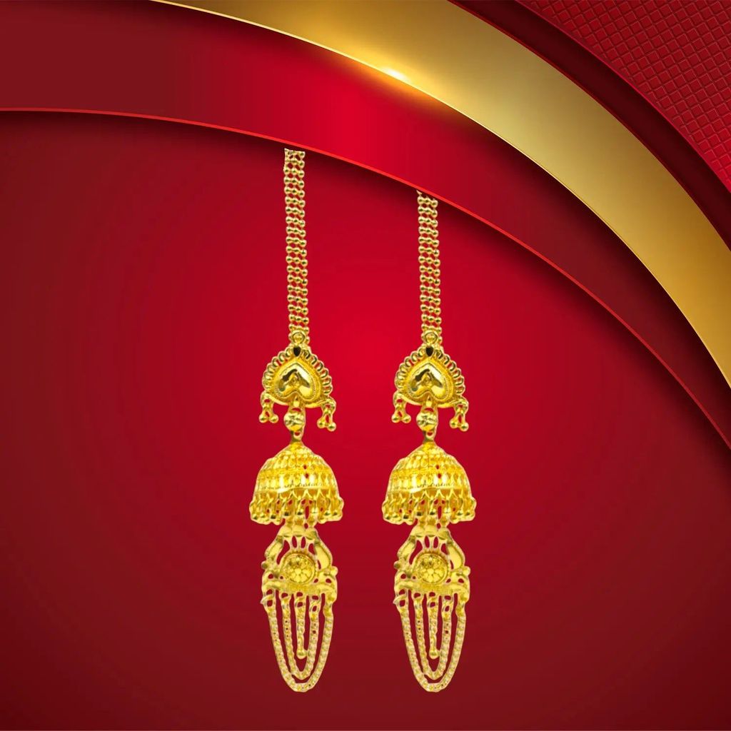 Attractive Sister Gold Plated Jhumka Earrings with Hair Chain β Royal Ethnic Jewelry for Women