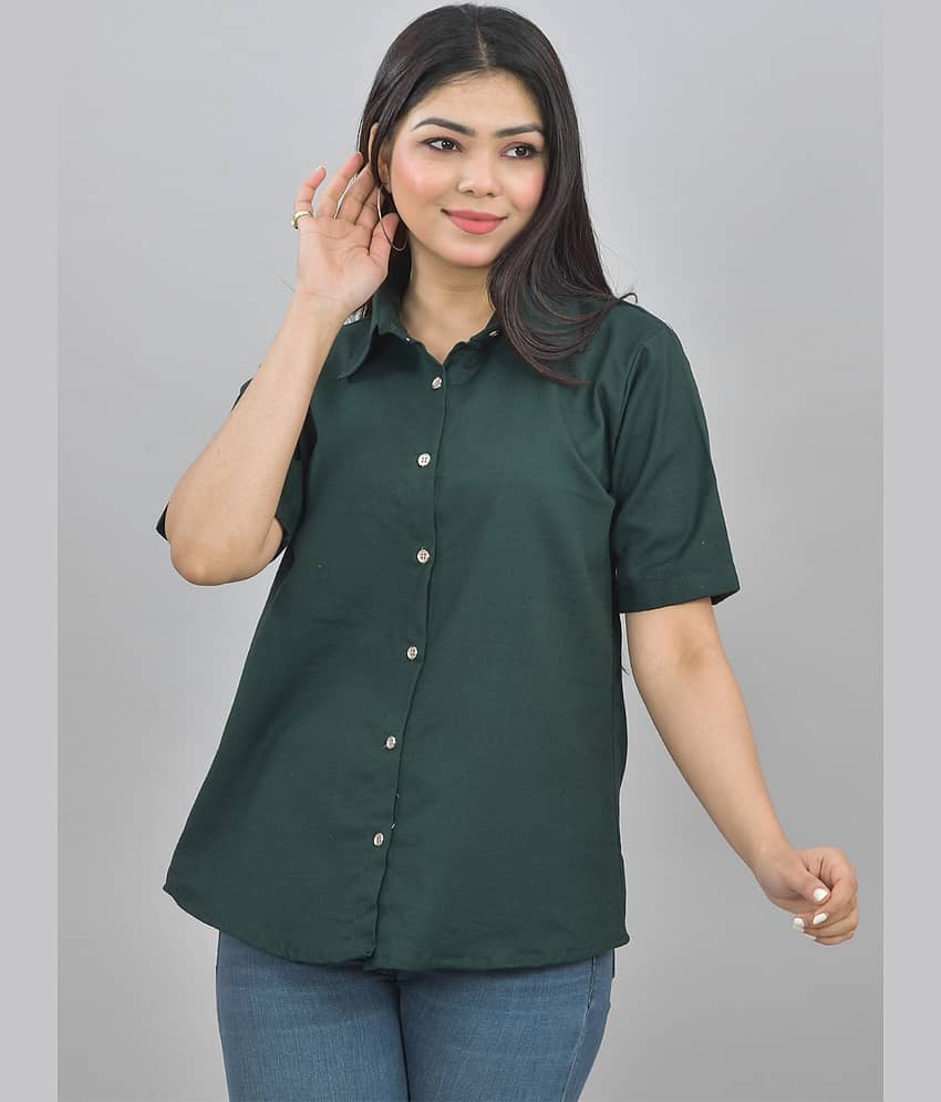 QuaClo Women Solid Cotton Shirt ( Green )