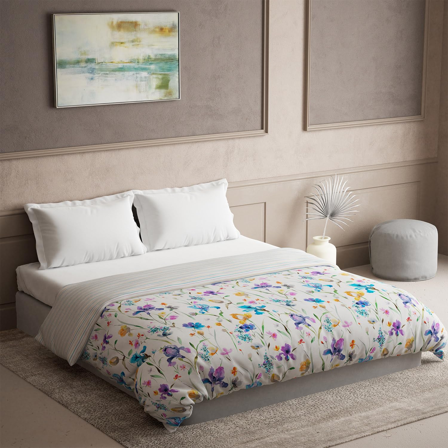 DDECOR - Prime Collection 100% Cotton Floral Pattern 136TC King Quilt |229 CM X 274 CM| - White