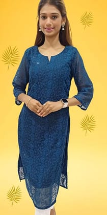 Mom And Me Morpankhi Georgette Kurta (L) | Chikankari Embroidery | Ethnic Casual