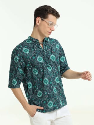 Peacock Glimmer Drop Shoulder Kurta-S / Blue