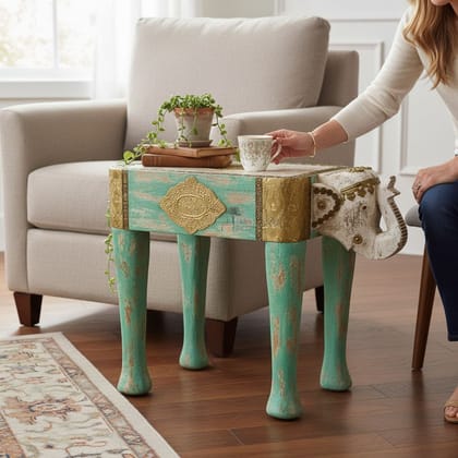 Wooden Antique Look Side Elephant Coffee Table