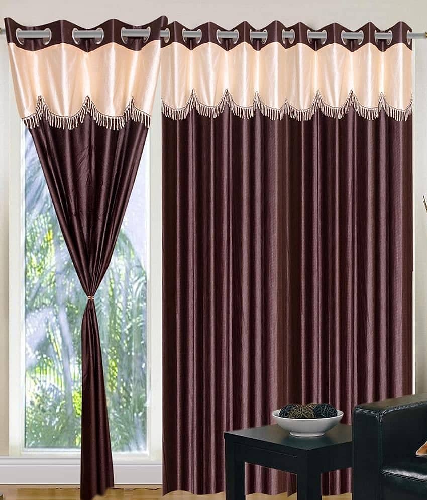 Tanishka Fabs Solid Semi-Transparent Eyelet Curtain 7 ft ( Pack of 2 ) - Brown