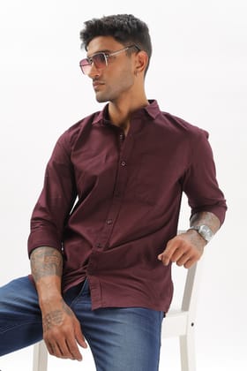 Magenta Regular Fit Plain Full Sleeve Shirt-S