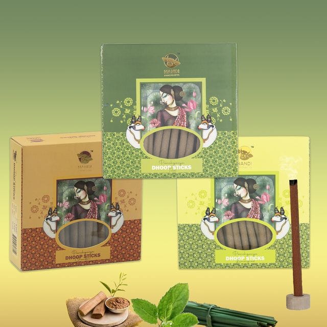 Nandi Panchgavya 100 Percent Cow Dung Dhoop Sticks for Pooja (Chandan, Tulsi, Lemongrass Fragrance -Pack of 3,150 Sticks)