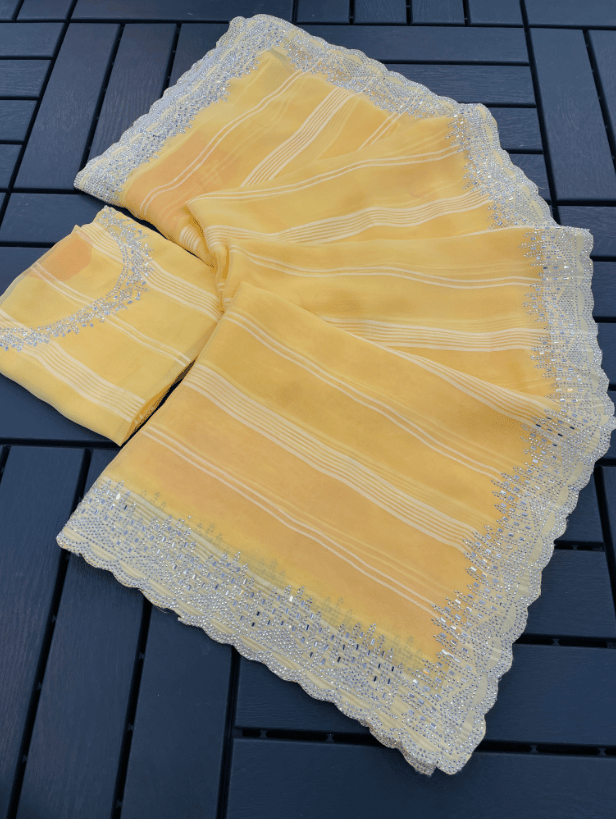 Premium Silk stone Work Stylish Party Wear Saree With unstitched Blouse Piece