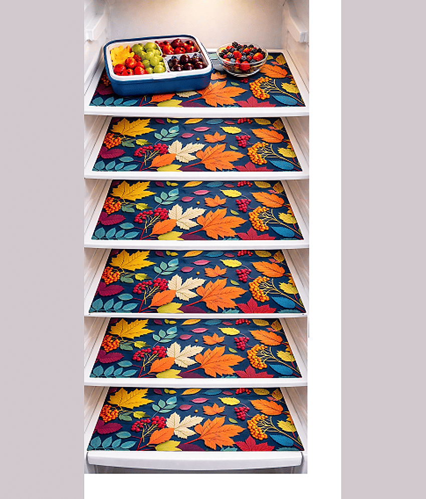 CreadCraft PVC Floral Fridge Mats ( 42 32 ) Pack of 6 - Multicolor
