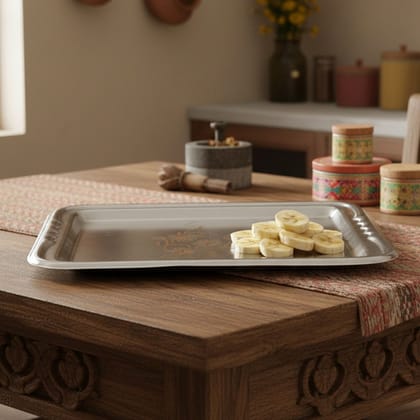 Fancy Stainless Steel Tray 12 Inch Serving Tray (SMAS082 C)
