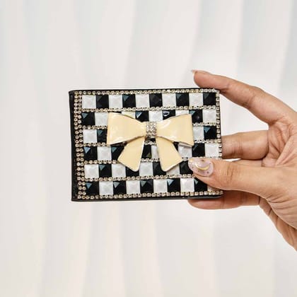 White Ribbon Crystal Wallet / Card Holder-Black