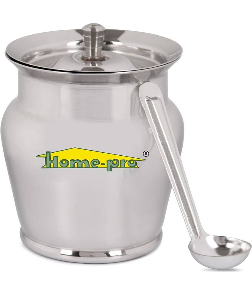 HomePro Stainless Steel Ghee Pot With Spoon Lotus Shape Glossy Finish Pack of 1