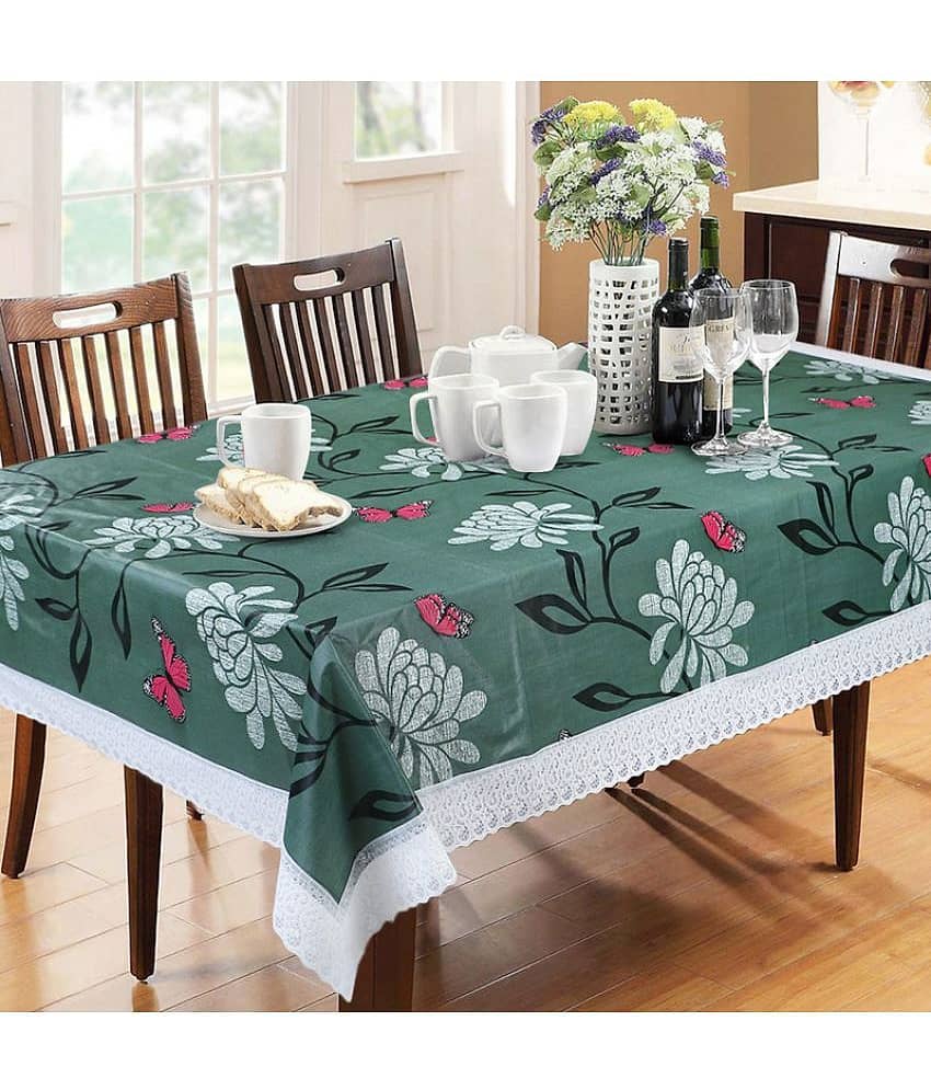 Printed PVC 6 Seater Rectangle Table Cover ( 228 x 152 ) cm Pack of 1 Green