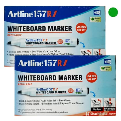 Artline 157RI Whiteboard Marker Pack of 10 X 2 Packs (Green Colours) | Quick Drying, Dry Wipe Ink, Low Odor