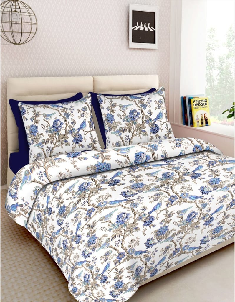 3001-Hometrade India-Standard King Size (90*108 Inches)-Pure Cotton Jaipuri Double Bedsheet With Matching Pillow Cover
