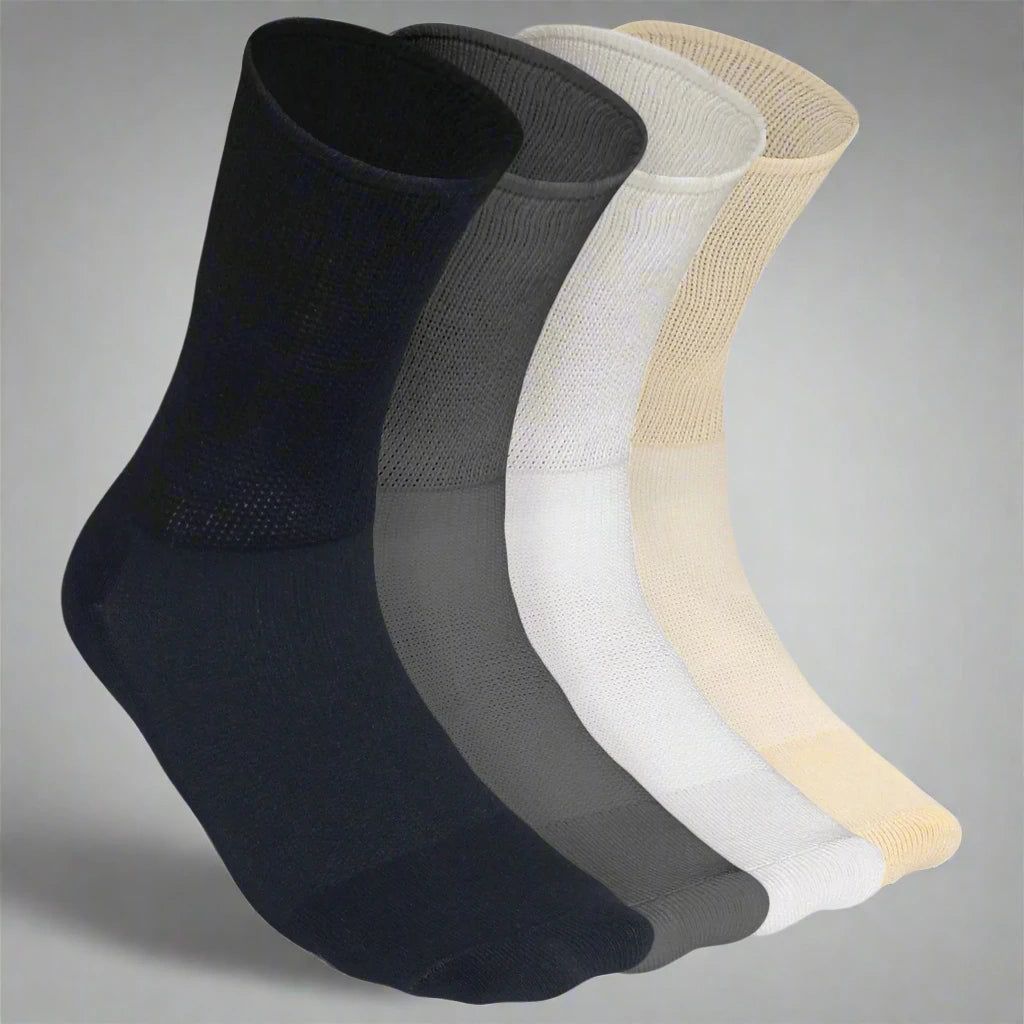 Heelium Bamboo Diabetic Socks - 4 Pairs-Black | Grey | Beige | Off White