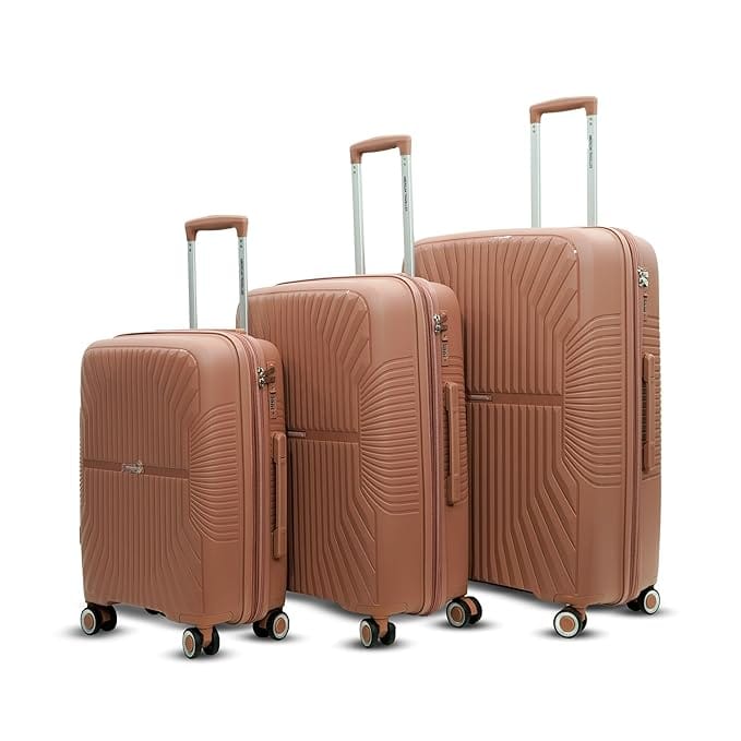 AMERICAN TRAVELLER Tourispro Trolley Bag for Travel Set of 3 |Suitcase for Travel |Leightweight Large Luggage Traveling Bag Big Size| Polypropylene(Pp) Bags with Expandable 8 Wheels (3, Rose Pink)