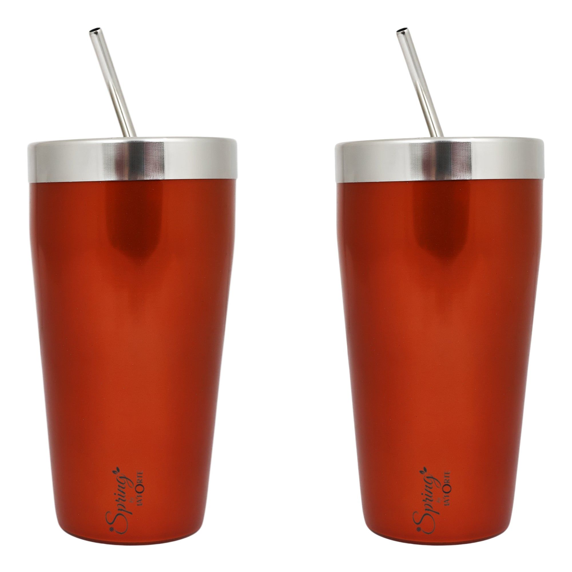 Stainless Steel Tumbler Set (650 ml) with Stainless Steel Lid and Straw – Premium Powder Coated Design for Hot & Cold Beverages (Set of 2, Color Options- Gold, Blue, Green)-Gold