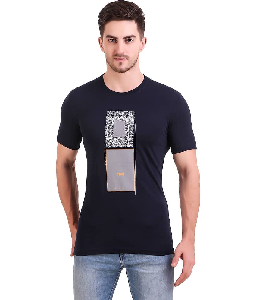 Bravezi Pack of 1 Cotton Blend Slim Fit Men's T-Shirt ( Blue )