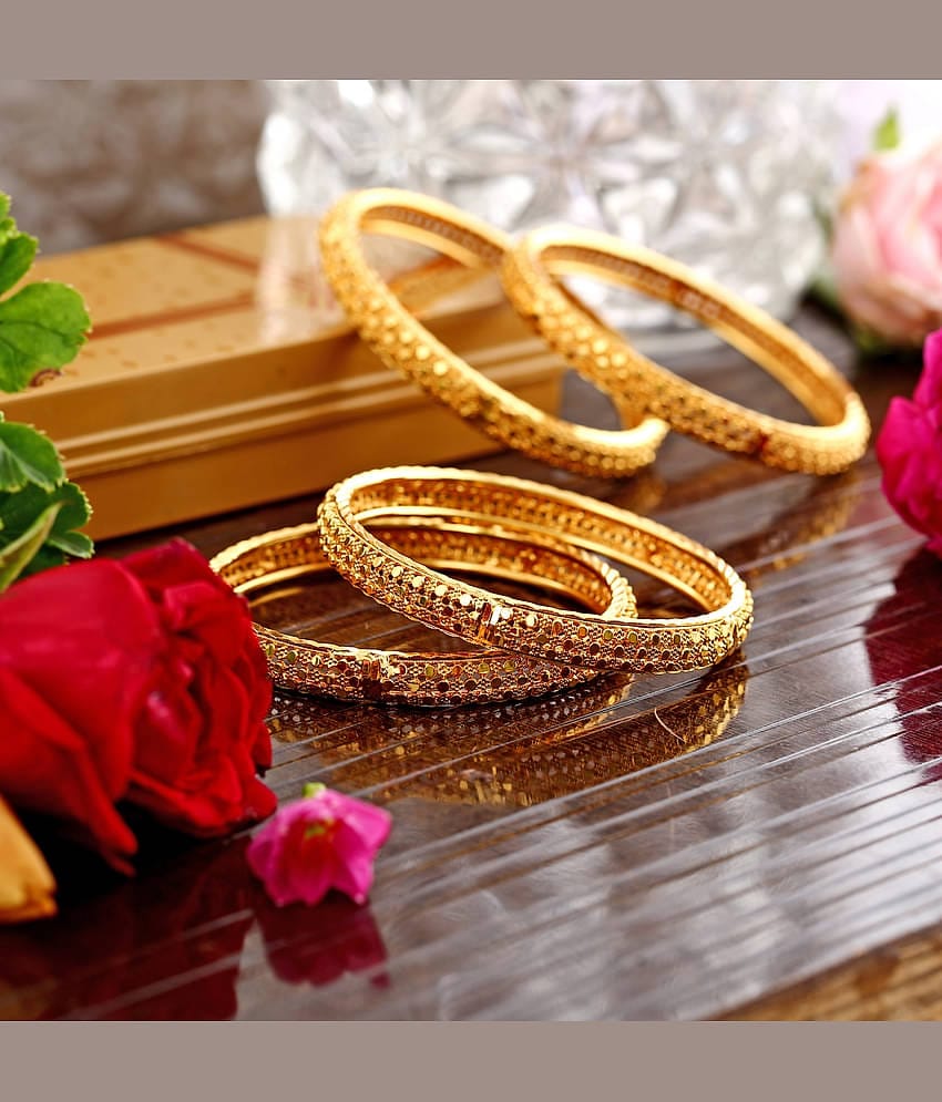 Vighnaharta Traditional Wear 1gm Gold Plated Alloy Bangle for Women and Girls - Pack of 4 pcs Bangle- [VFJ1003BG2-4]