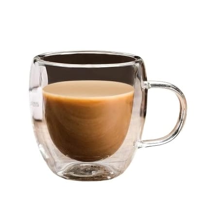 RUPIKA | Double Wall Insulated 250ml Glass Mug | Heat Resistant Transparent Coffee Tea Cup for Espresso, Latte & Cappuccino