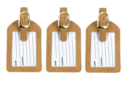Sukeshcraft Luggage Tags Suitcase Tag Travel Bag Labels (Khadi Tan)