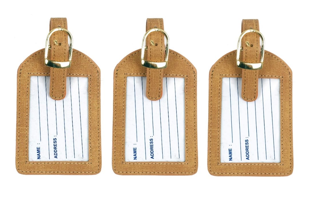 Sukeshcraft Luggage Tags Suitcase Tag Travel Bag Labels (Khadi Tan)