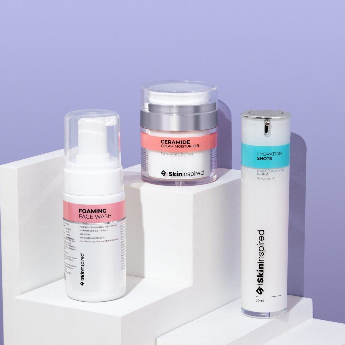 Hydration Powerhouse: Foaming Face Wash (100ml) + Ceramide Face Moisturizer (50g) + Hydration Shots (50ml)-Combo