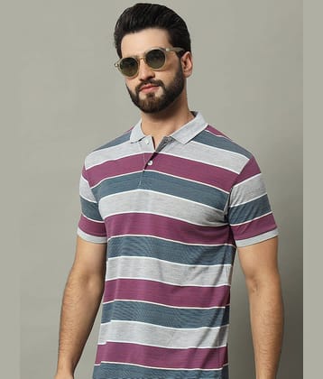 GET GOLF Pack of 1 Cotton Blend Regular Fit Striped Half Sleeves Men's Polo T Shirt ( Grey )