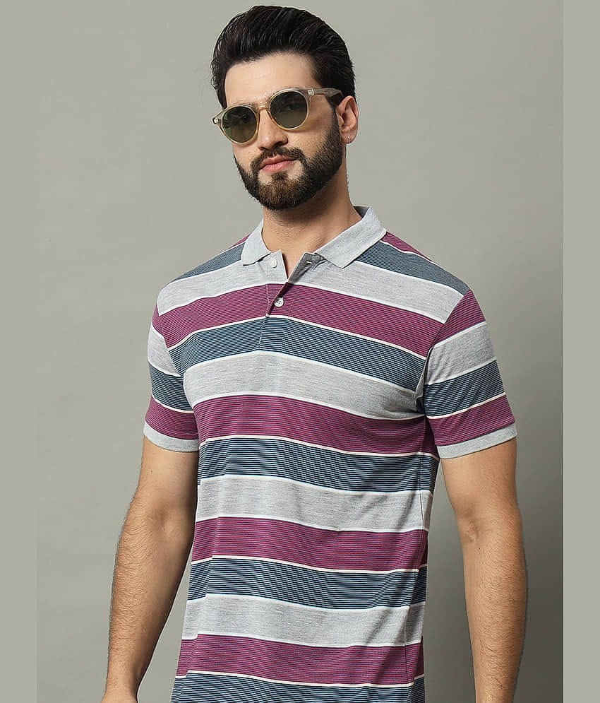 GET GOLF Pack of 1 Cotton Blend Regular Fit Striped Half Sleeves Men's Polo T Shirt ( Grey )