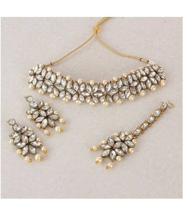 Ronak Creations Brass Off White Choker Traditional Gold Plated Necklaces Set