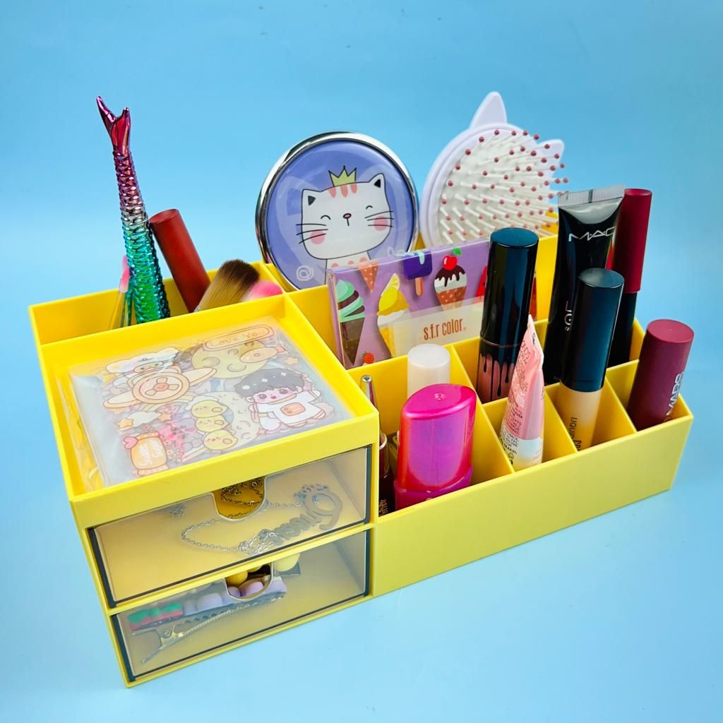 Large Size Pen Pencil Holder Desk Storage Box & Stationery Cosmetic Organizer-Yellow