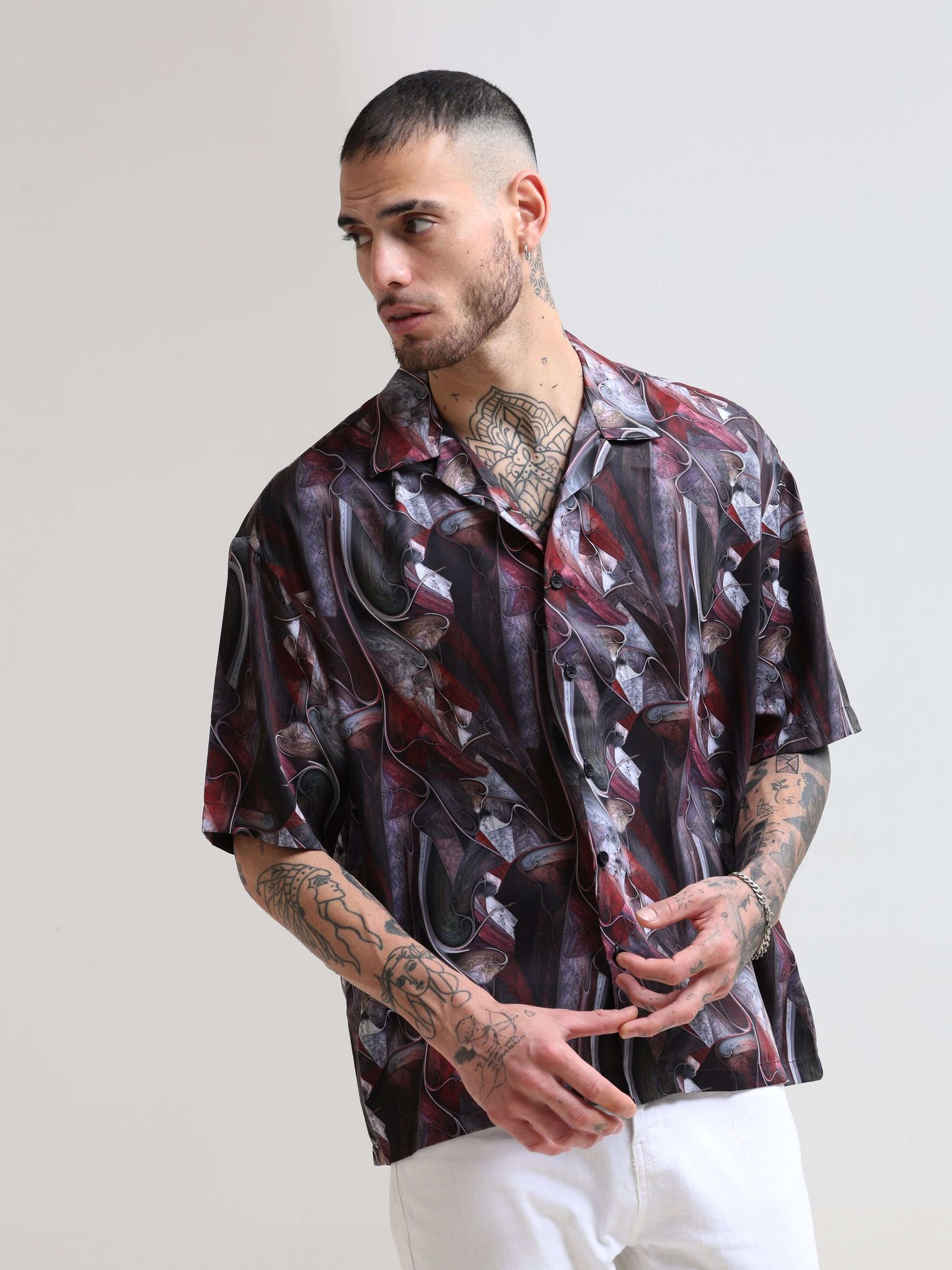 Cuban Wave Brick Black Oversized Shirt-M
