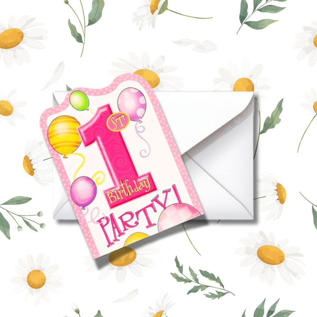 Happy 1st Birthday Princess Invites w/ Balloon Print  - 8PC - Party and Festive Needs | Buy online on ZillyBuy