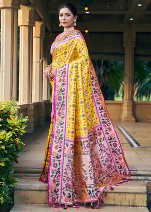 Sunshine Yellow Woven Paithani Patola Silk Saree