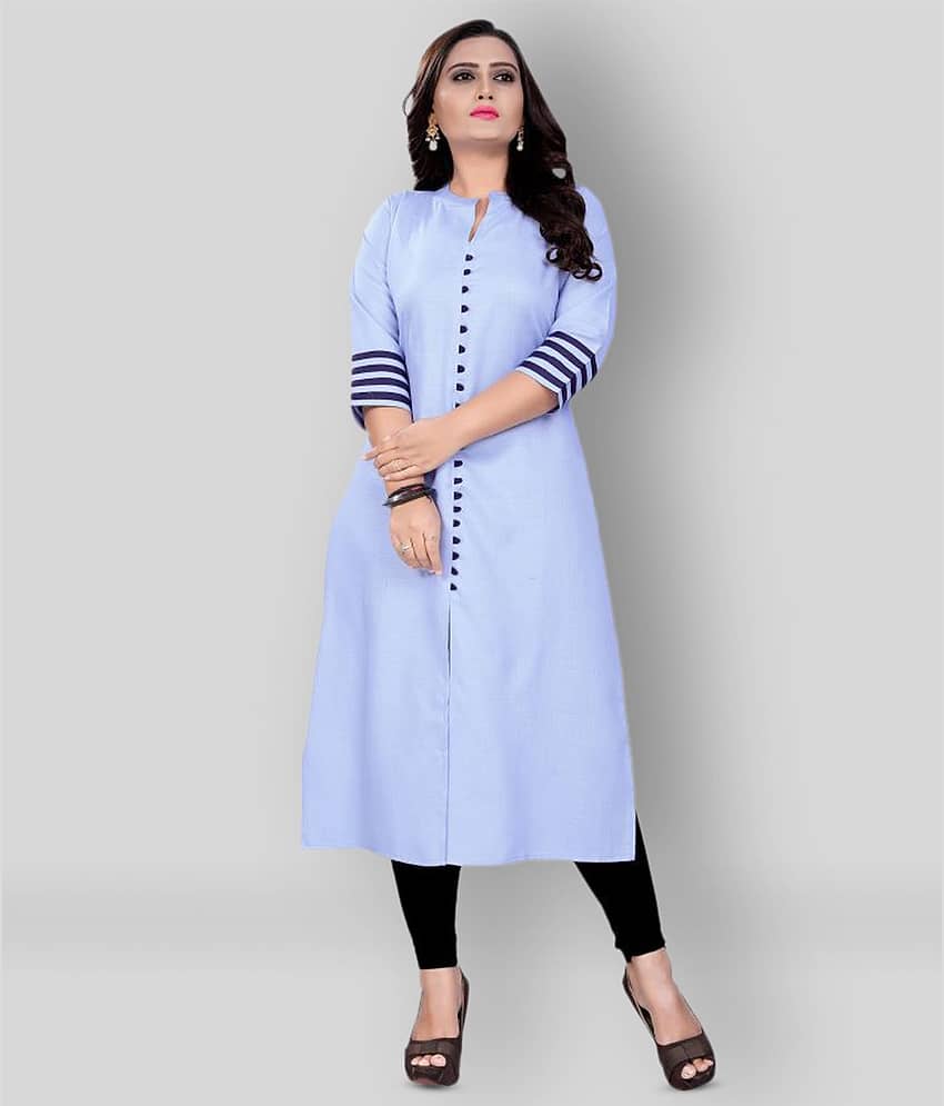 Shagun - Blue Cotton Blend Women's Front Slit Kurti ( Pack of 1 )