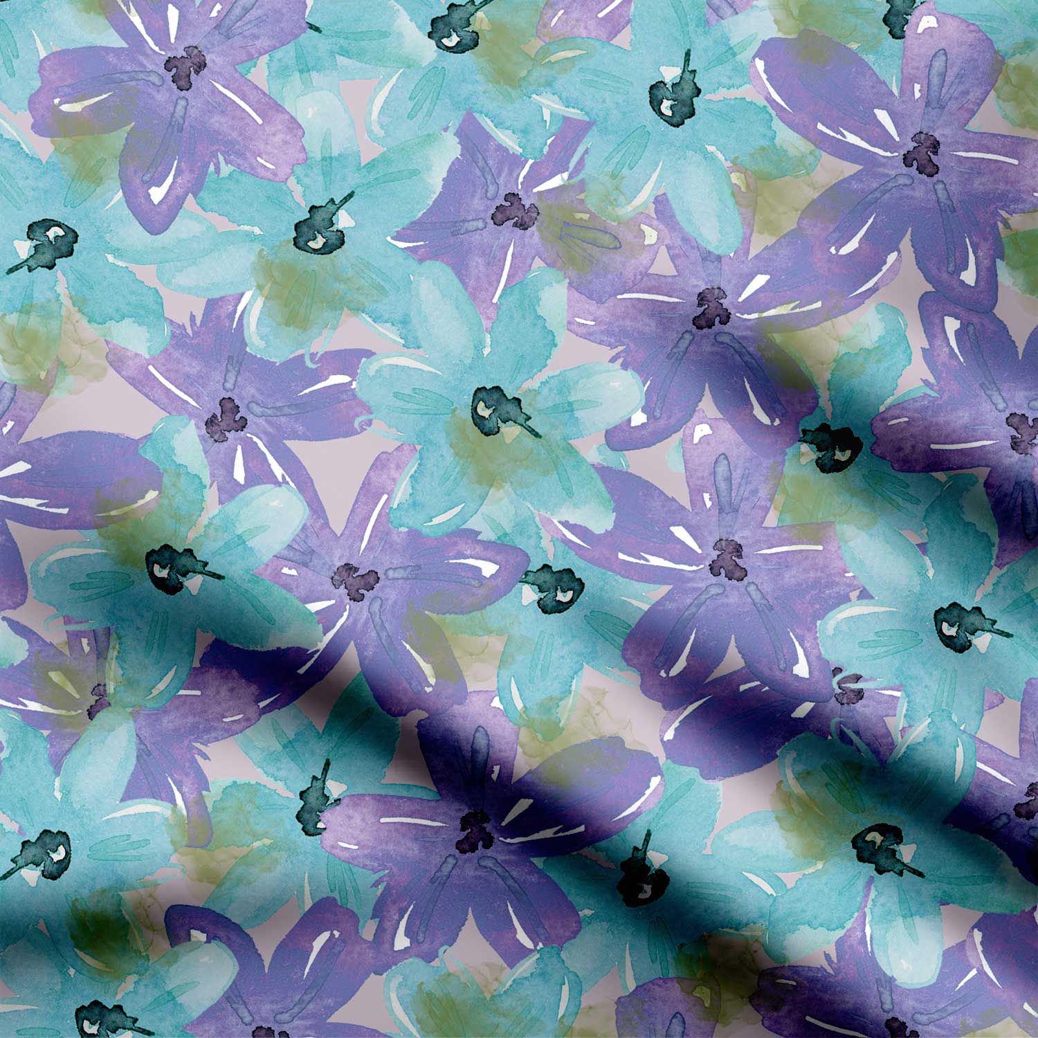 Violets Light Aqua Watercolor-Cotton